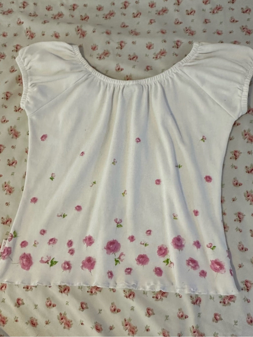 Girls' White Floral Short-Sleeve Top